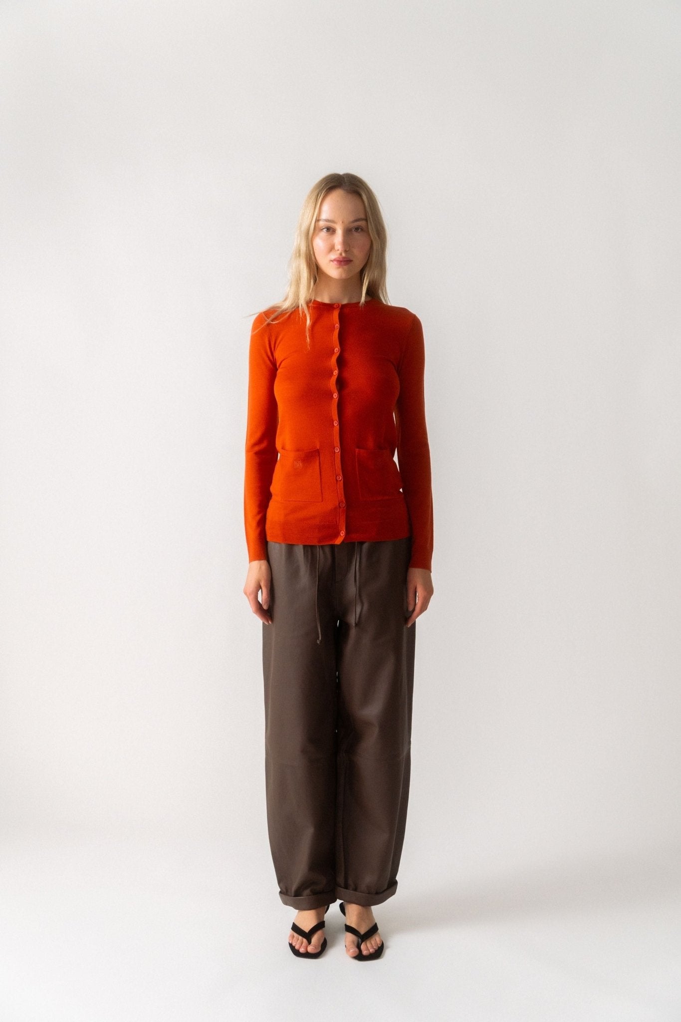 Toteme Fine Knit Merino Cardigan In Bloody Mary - Bessette
