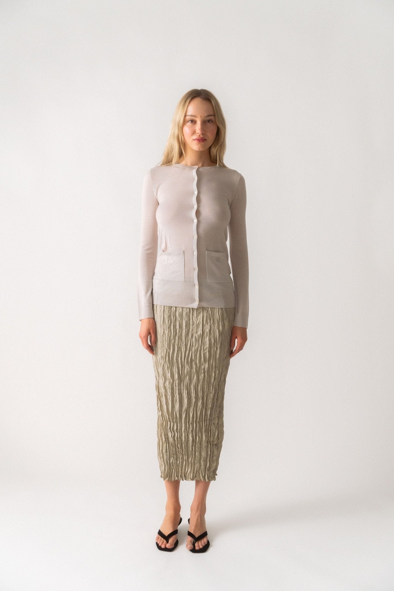 Toteme Fine Knit Merino Cardigan In Light Hay - Bessette
