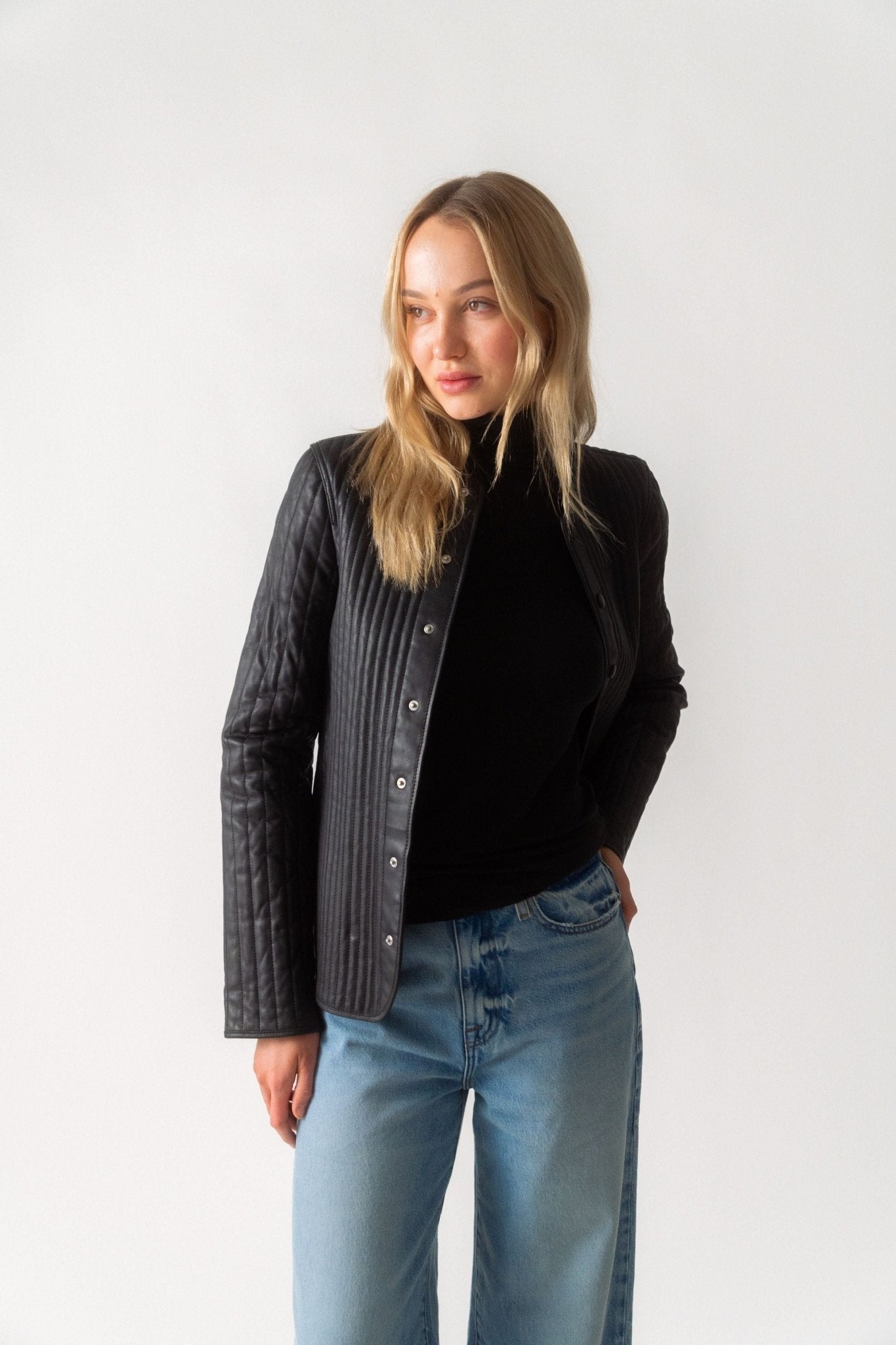Toteme Linear-Quilted Leather Jacket - Bessette