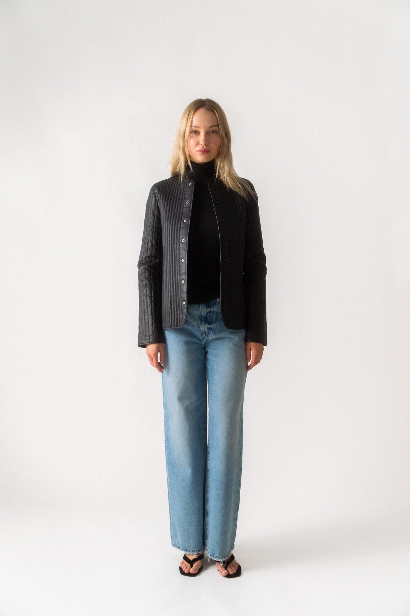 Toteme Linear-Quilted Leather Jacket - Bessette