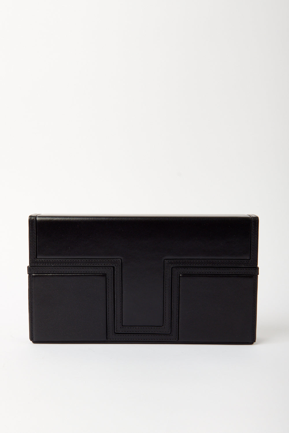 Toteme Black Leather T-Flap Clutch - Bessette